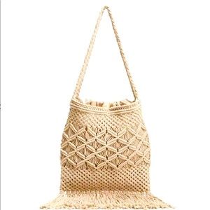 NWT Mango—Fringe Crochet Bag, 100% Cotton Crochet Bag